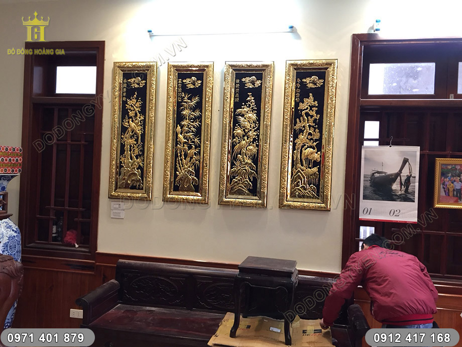 Bộ tranh đồng tứ quý phủ vàng ròng 24K cực đẹp hợp với gia chủ mang mệnh gì?