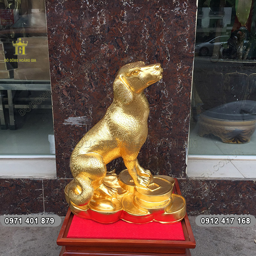 Chó Đúc Bằng Đồng Dát Vàng 9999 cao 40cm nặng 17kg
