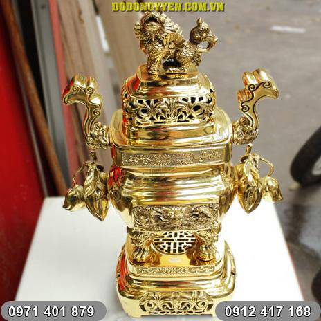 Đỉnh đồng vuông dapha trái đào | Đồ đồng Ý Yên