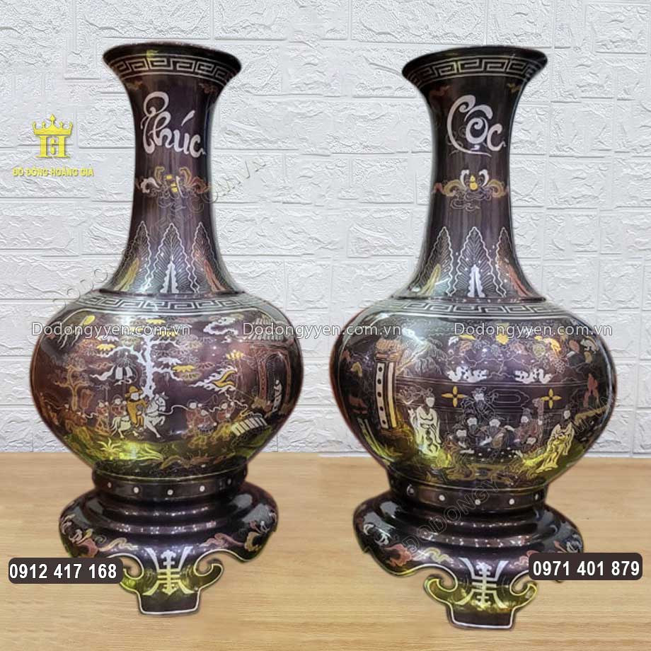 Đôi Lọ Hoa Củ Tỏi Khảm Ngũ Sắc Bát Tiên - Vinh Quy Bái Tổ