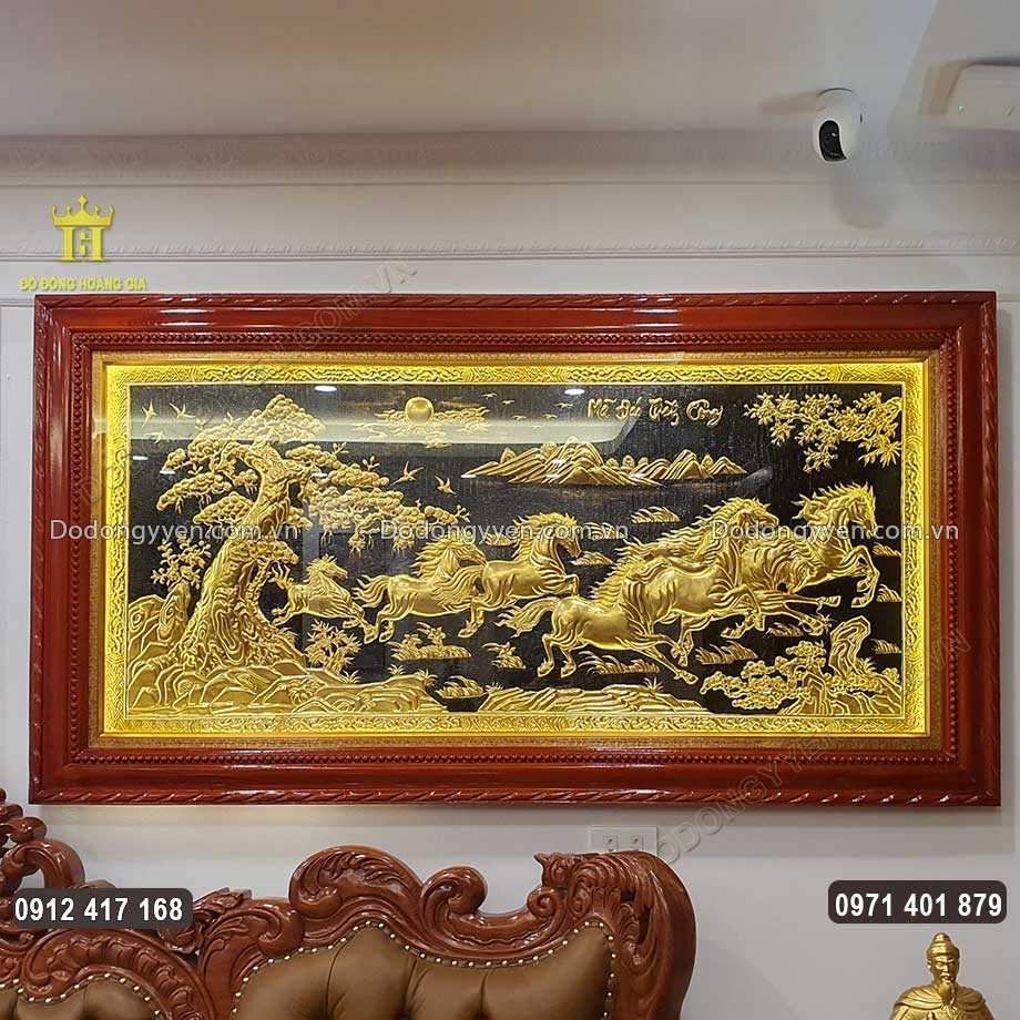 Lắp Đặt Tranh Đồng Mã Đáo Thành Công Dát Vàng 9999 Tại Nhà Khách VIP