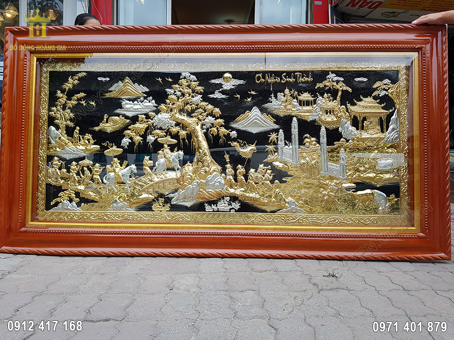 Lắp Đặt Tranh Đồng Vinh Quy Bái Tổ Mạ Vàng Mạ Bạc 2M3 Tại Nghệ An