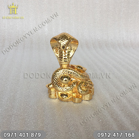 Rắn đồng Mạ Vàng, tượng con Rắn Hổ Mang bằng đồng Mạ Vàng 11cm