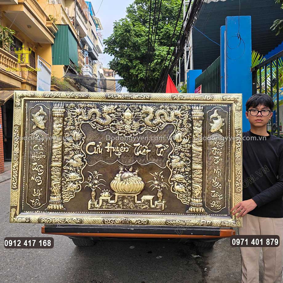 Tấm Liễn Cửu Huyền Thất Tổ Bằng Đồng Nền Cổ Liền Tấm