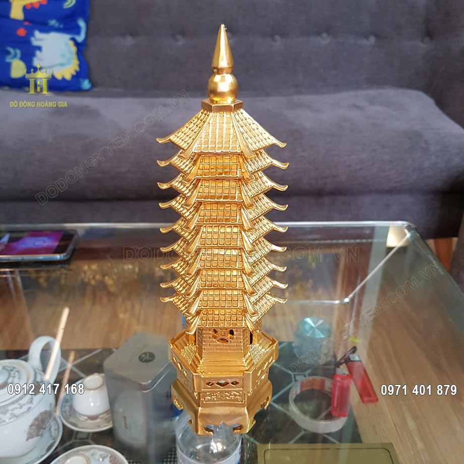 Tháp Văn Xương 9 Tầng Bằng Đồng Dát Vàng 9999