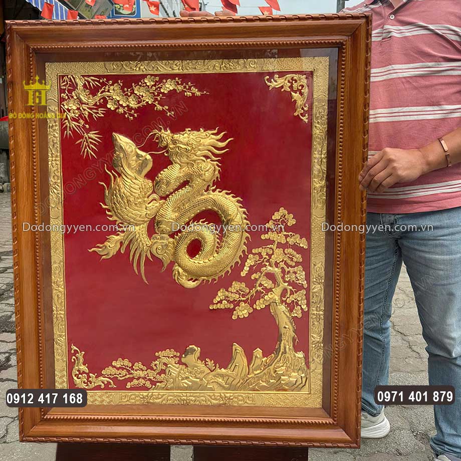 Tranh Chữ Phúc Hóa Rồng Bằng Đồng Mạ Vàng 24K