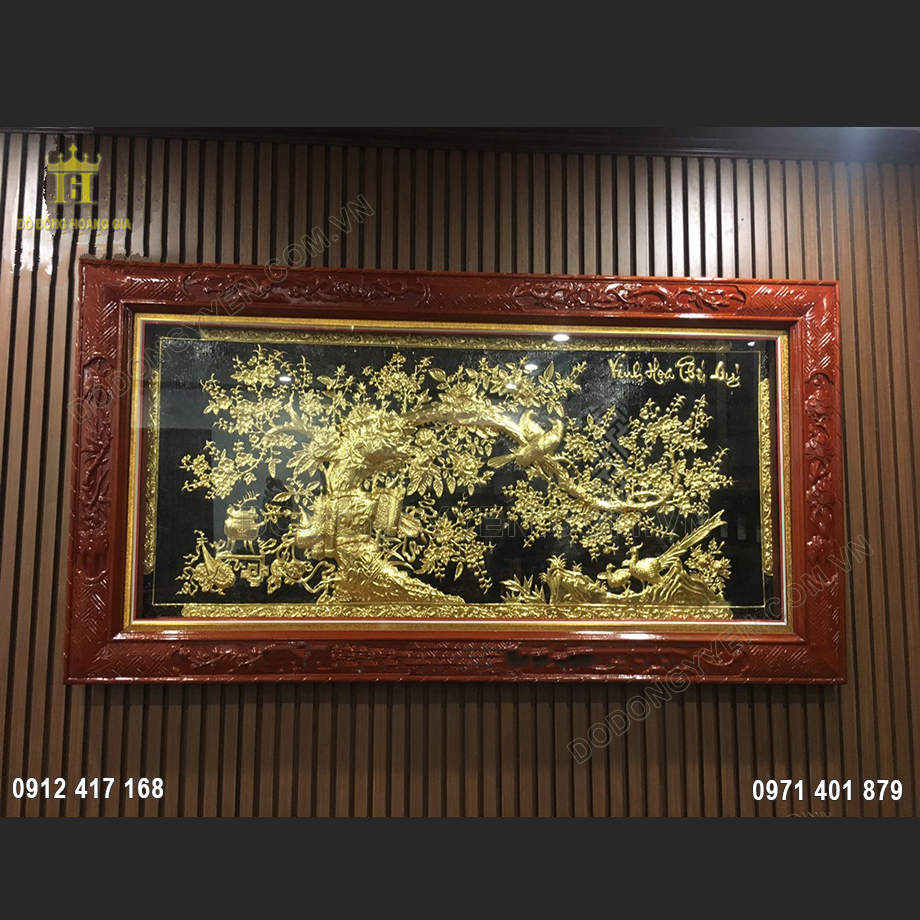 Tranh đồng vinh hoa phú quý dát vàng 9999 2m1