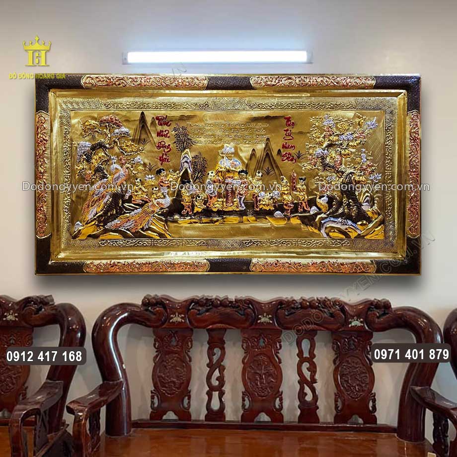 Tranh Mừng Thọ Bằng Đồng Cụ Bà Dát Tam Khí 2M3