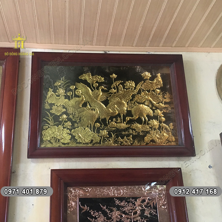 Tranh Sen Hạc Bằng Đồng 1m55 x 81cm