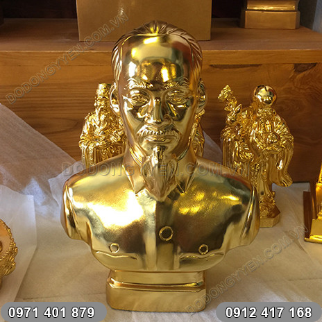 Tượng đồng Bác Hồ mạ vàng cao 25cm