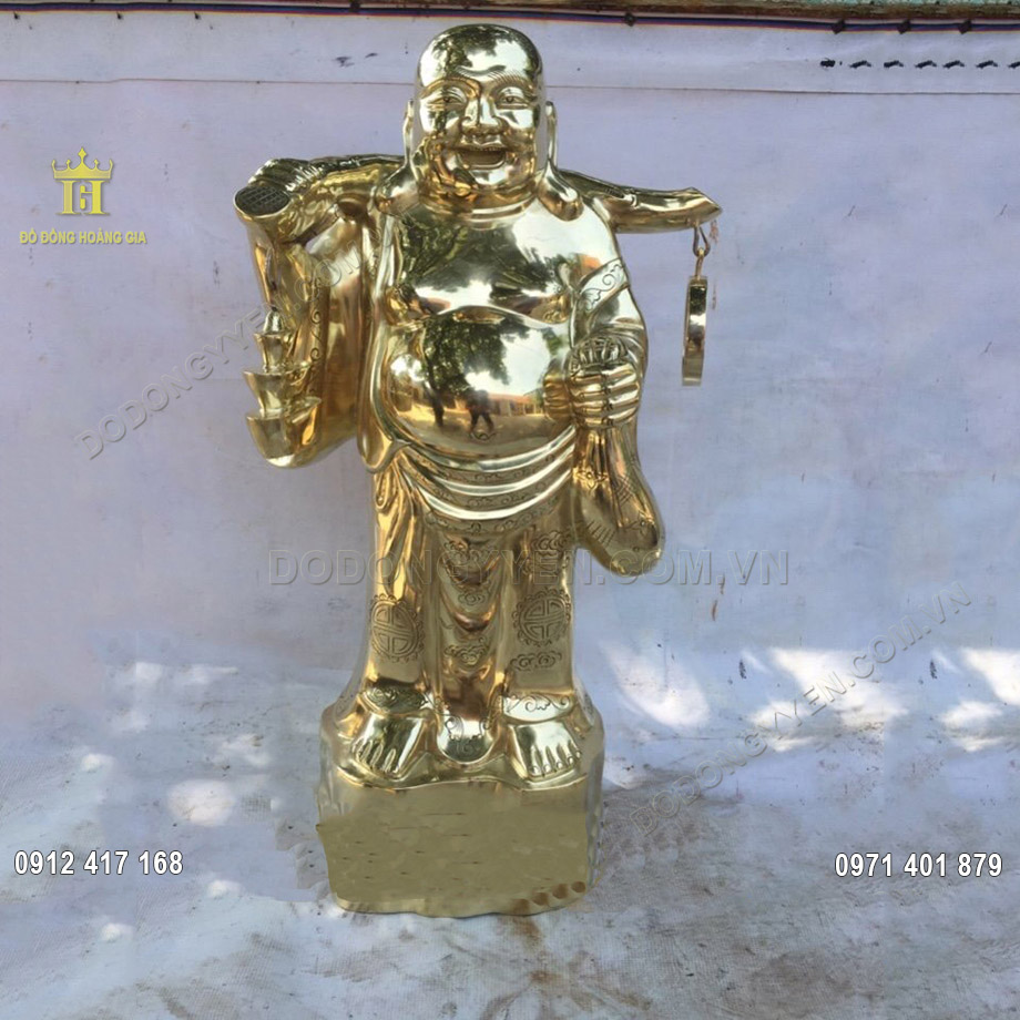 Tượng Phật Di Lặc Đồng Vàng Cát Tút Dáng Đứng 70Cm