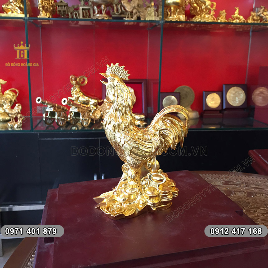 Tượng Gà Trống Phong Thủy Thếp Vàng cao 17cm
