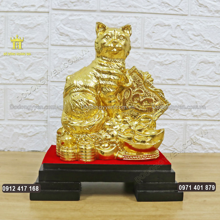 Tượng Mèo Chữ Lộc Mạ Vàng 24K - Biểu Tượng Phong Thủy Tài Lộc 2023