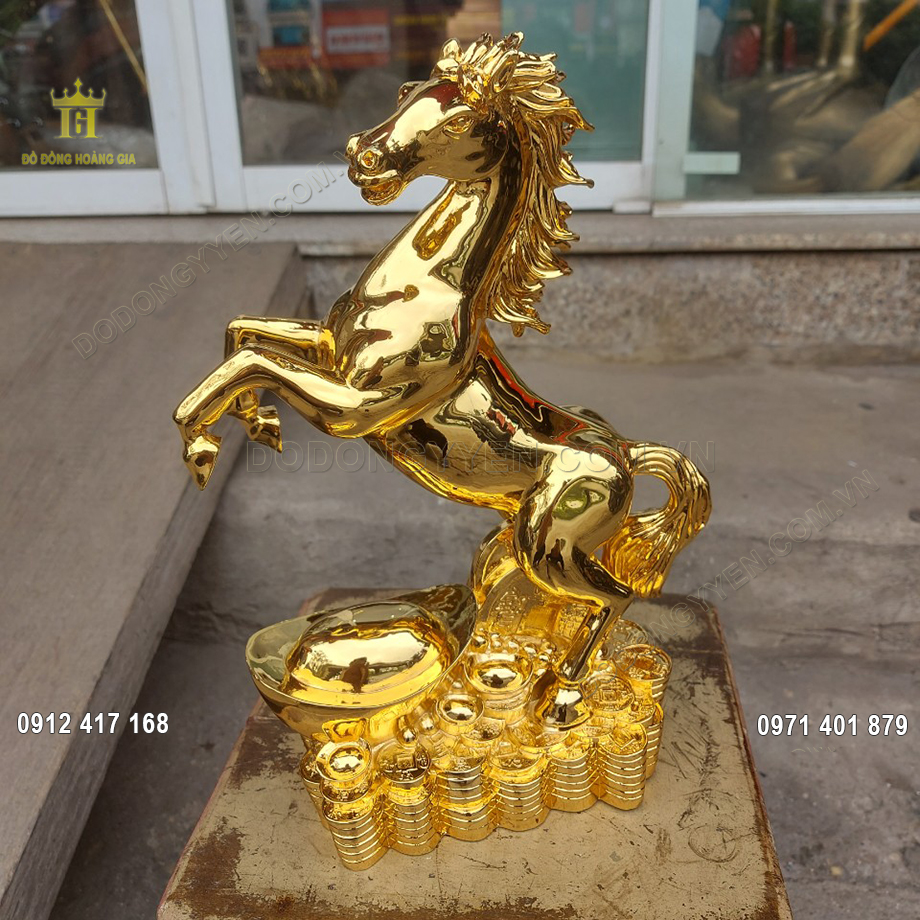 Tượng Ngựa Đúc Bằng Đồng Vàng Nguyên Chất Mạ Vàng 24K 31Cm