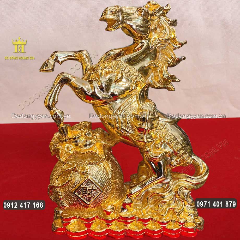 Tượng Ngựa Hý Túi Tiền Tài Lộc Bằng Đồng Mạ Vàng 24K Tượng Ngựa Hý Túi Tiền Tài Lộc Bằng Đồng Mạ Vàng 24K