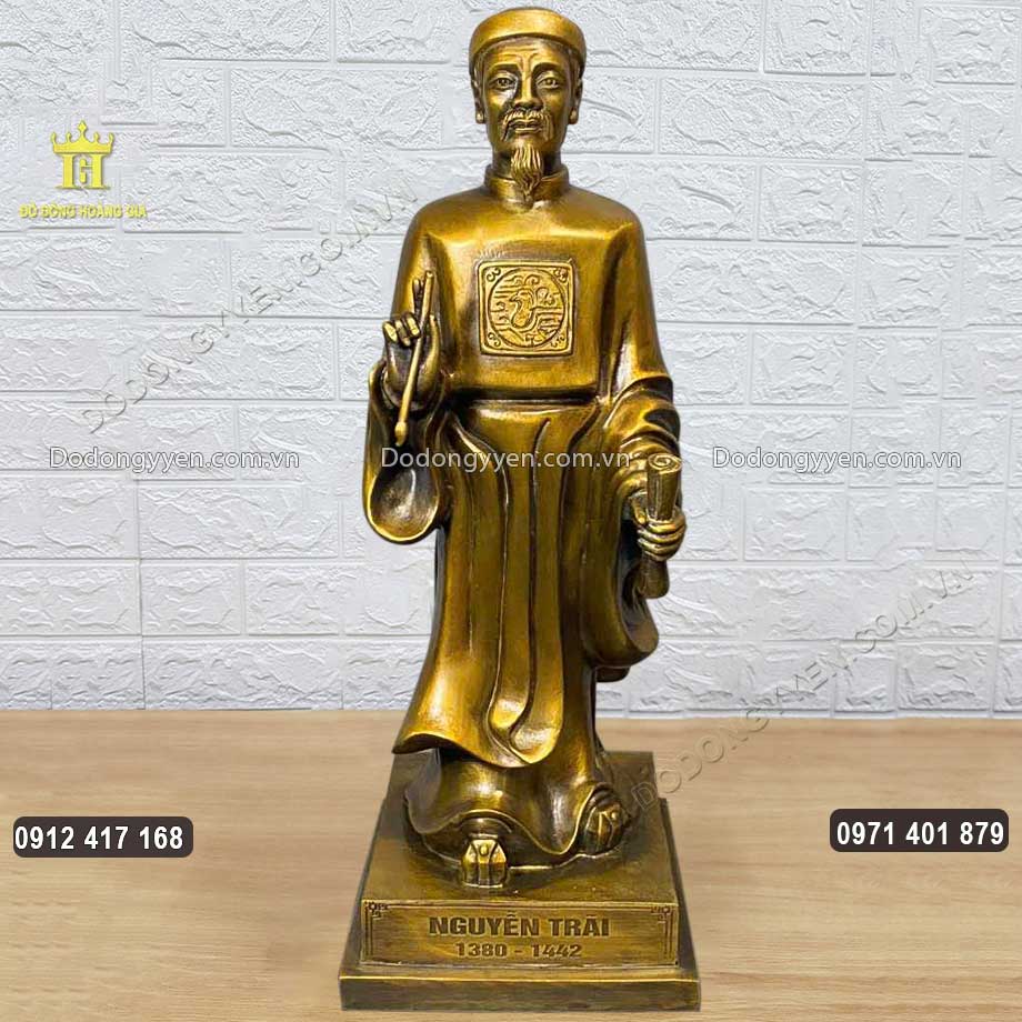 Tượng Nguyễn Trãi Bằng Đồng Vàng Hun Giả Cổ Cao 41Cm