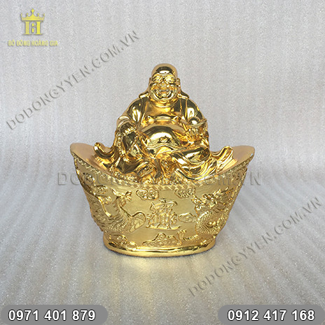 Tượng Phật Di Lặc ngồi đĩnh bạc bằng đồng mạ vàng