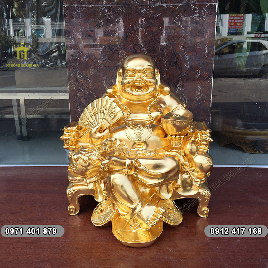 Tượng Phật Di Lặc Ngồi Ngai Rồng Dát Vàng 9999