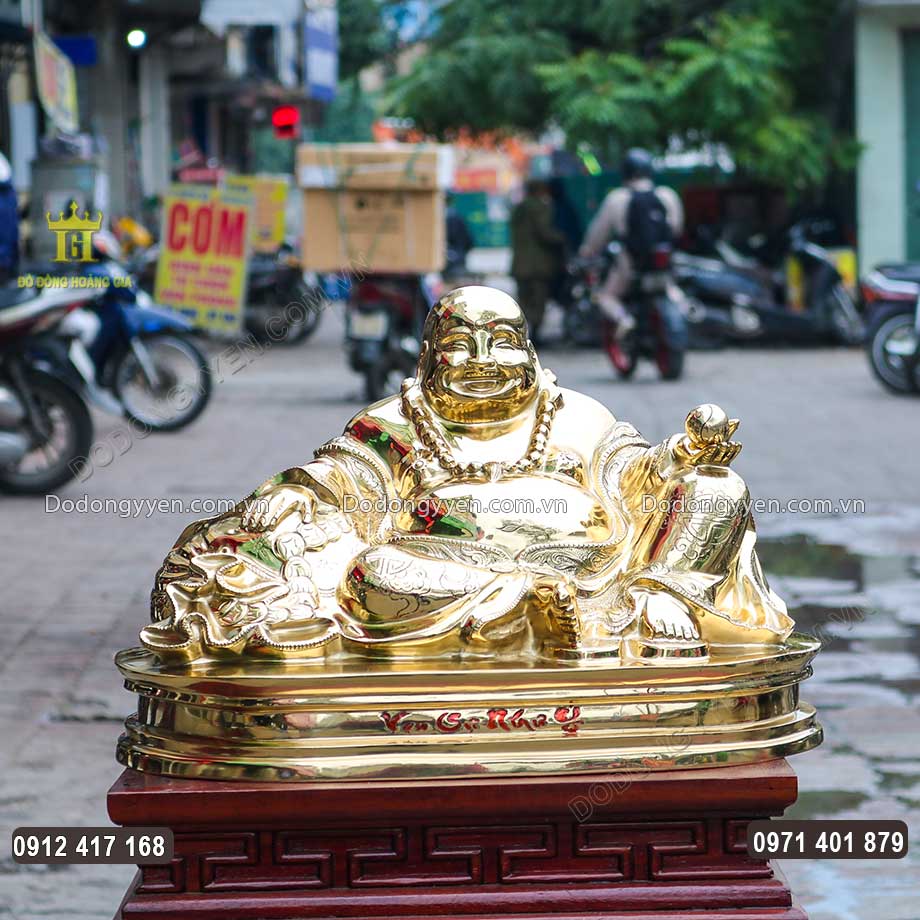 Tượng Phật Di Lặc Ngồi Tựa Bao Bố Bằng Đồng Cát Tút