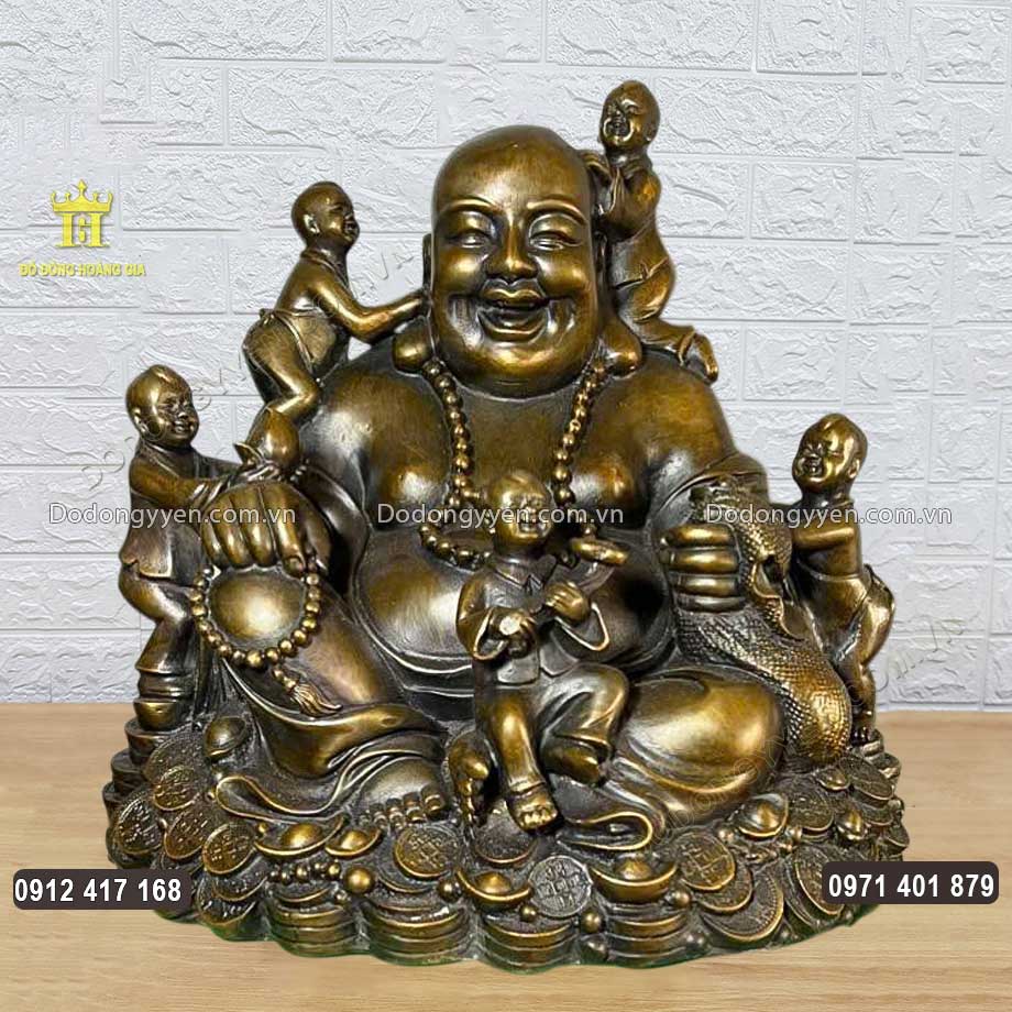 Tượng Phật Di Lặc Ngũ Phúc Bằng Đồng Vàng Hun Giả Cổ Tượng Phật Di Lặc Ngũ Phúc Bằng Đồng Vàng Hun Giả Cổ