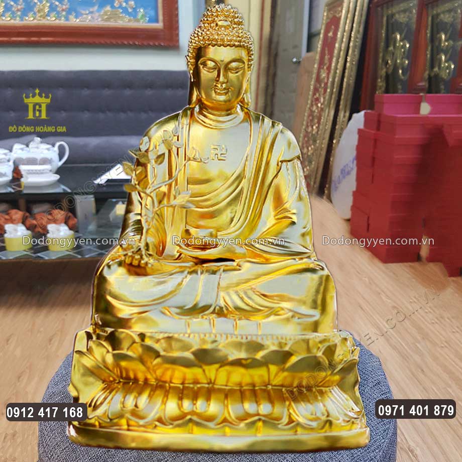 Tượng Phật Dược Sư Bằng Đồng Dát Vàng 9999 Cao 68Cm