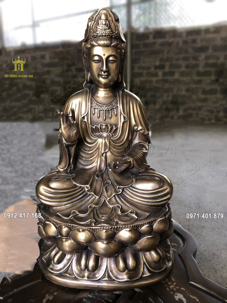 Tượng Phật Quan &Acirc;m Bằng Đồng V&agrave;ng Hun Giả Cổ