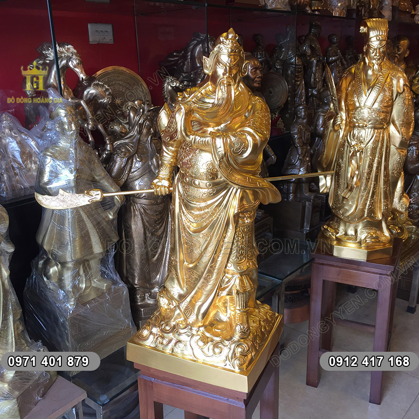 Tượng Quan Công Dát Vàng Cao 70cm | Đúc Đồng Ý Yên Nam Định