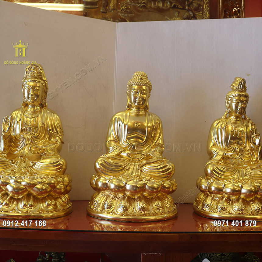 Tượng Tam Thế Phật Ngồi Dát Vàng 9999