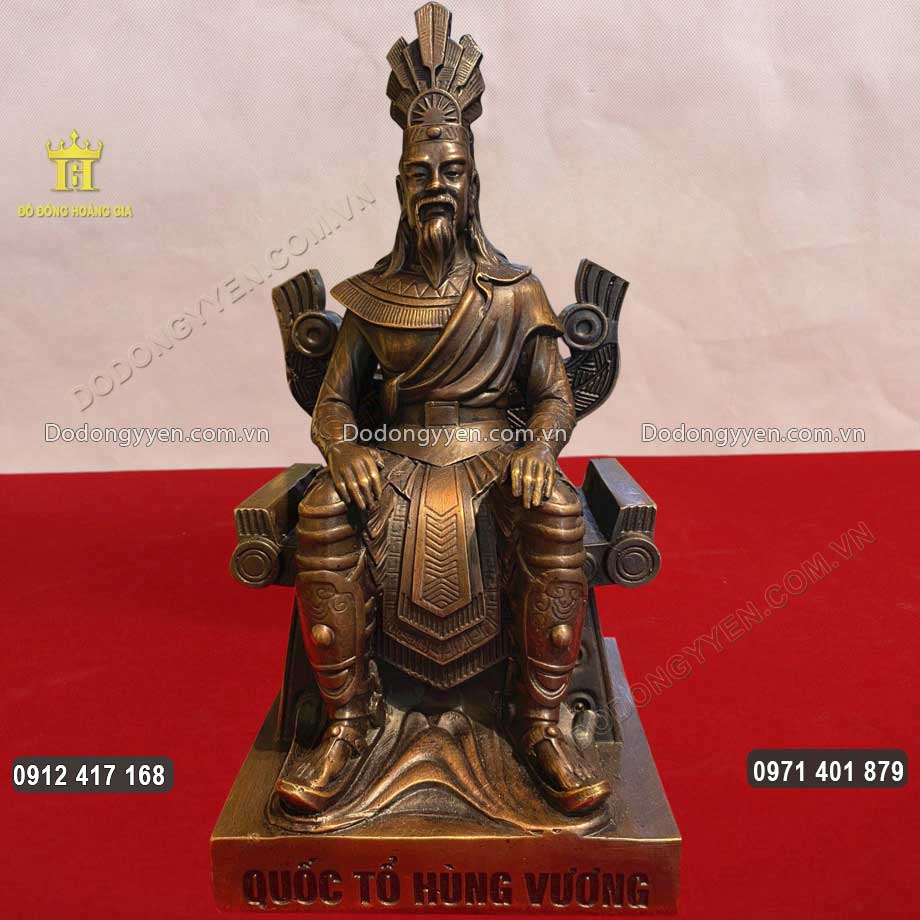Tượng Vua Hùng Ngồi Ngai Bằng Đồng Vàng Hun Nâu Giả Cổ