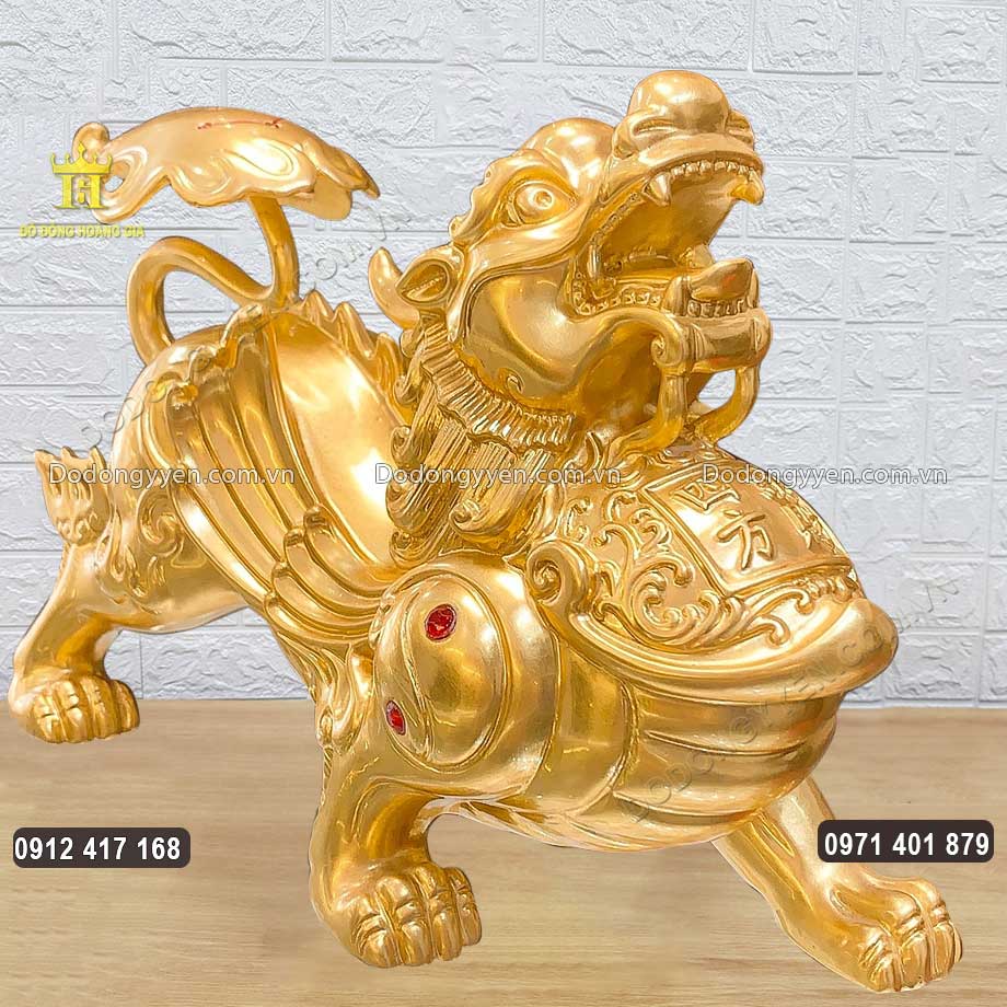 Tỳ Hưu Cánh Yếm Bằng Đồng Dát Vàng 9999