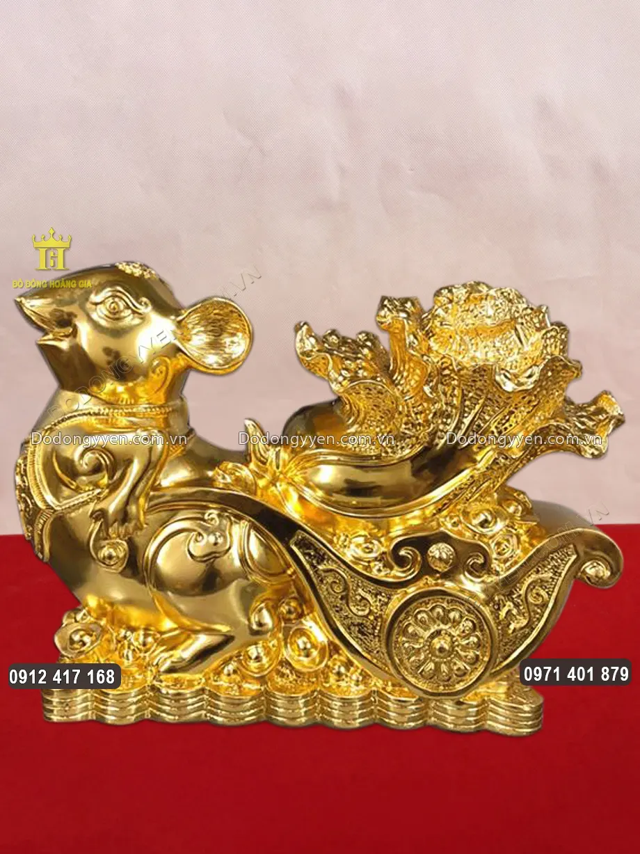 Tượng Chuột K&eacute;o Xe Bắp Cải D&aacute;t V&agrave;ng 9999