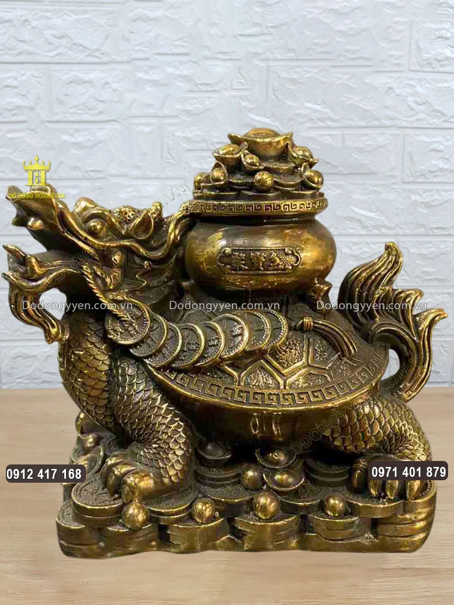 Tượng Long Quy R&ugrave;a Đầu Rồng C&otilde;ng Hũ V&agrave;ng T&agrave;i Lộc