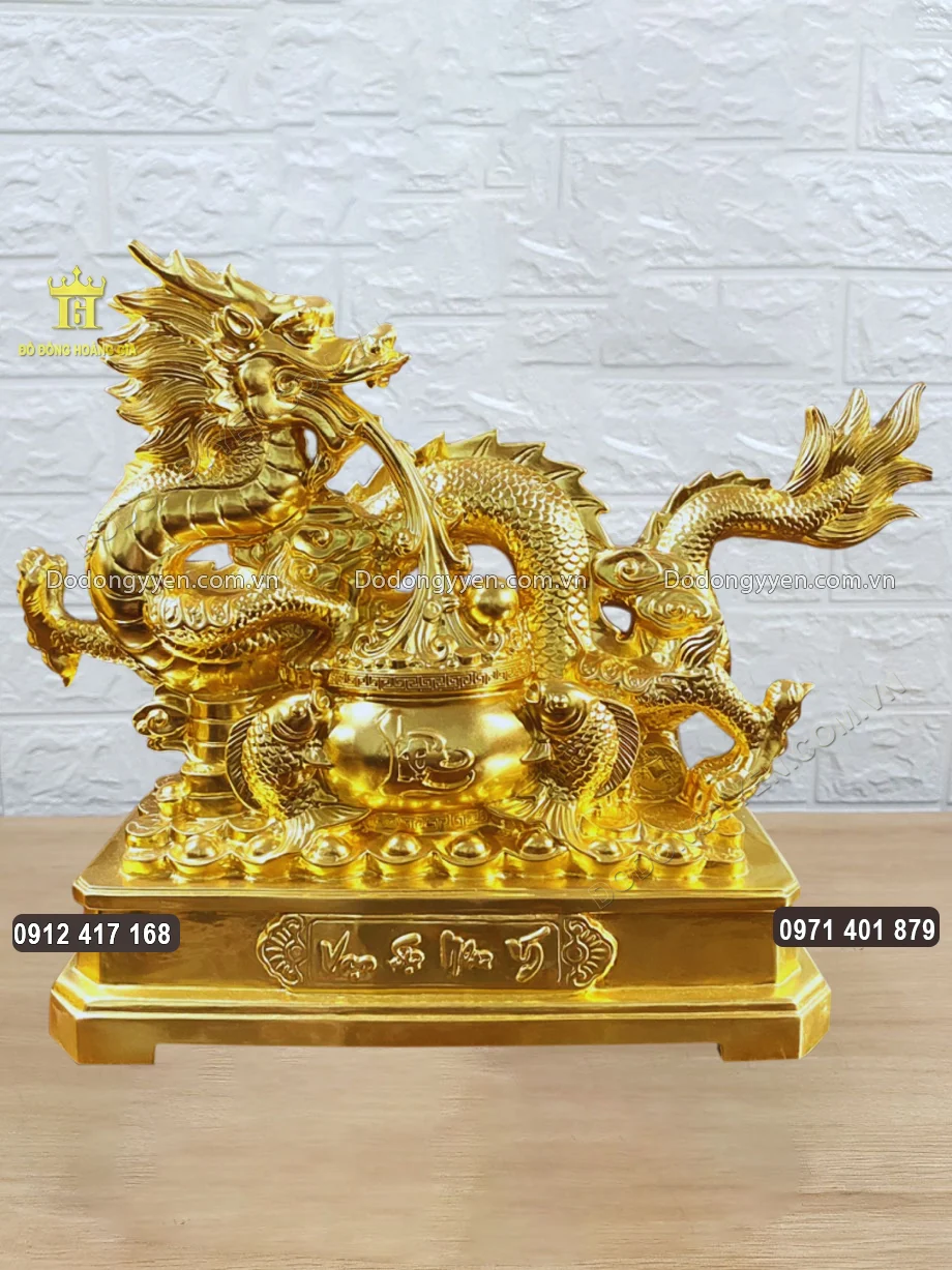 Tượng Rồng Cuộn Hũ Tiền T&agrave;i Lộc Vạn Sự Như &Yacute; D&aacute;t V&agrave;ng 9999