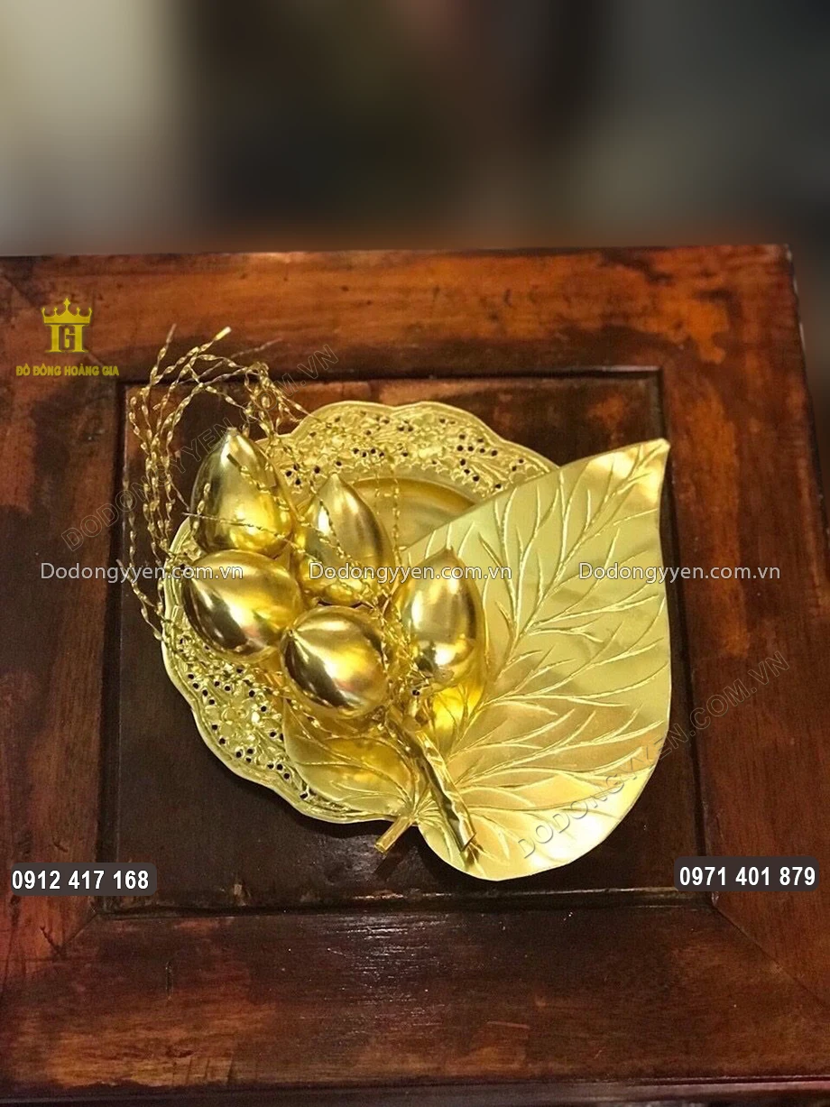 Bộ Đĩa Trầu Cau Bằng Đồng Mạ Vàng 24K