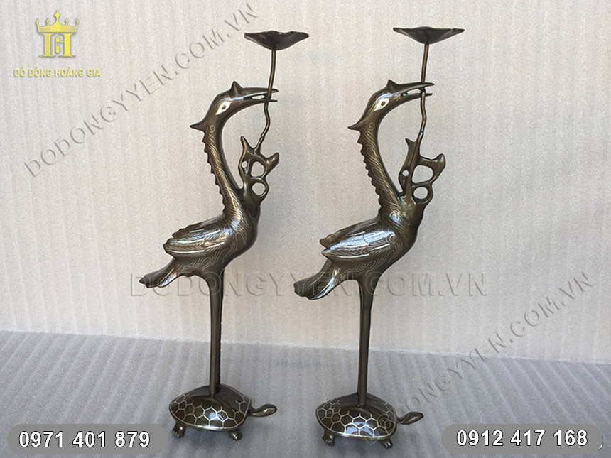 hạc đồng khảm bạc 48cm