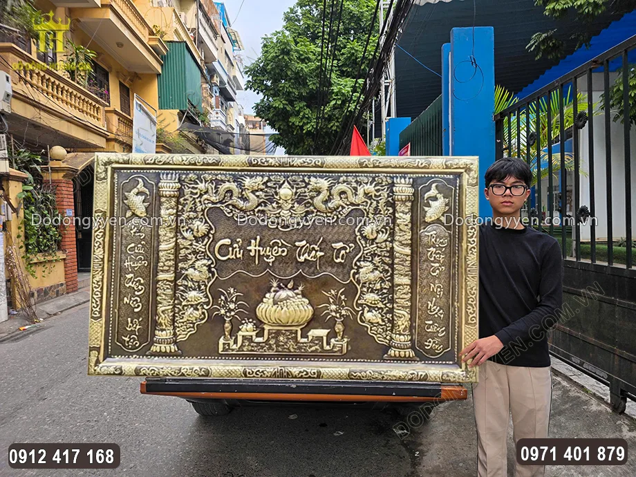 Tấm Liễn Cửu Huyền Thất Tổ Bằng Đồng Nền Cổ Liền Tấm