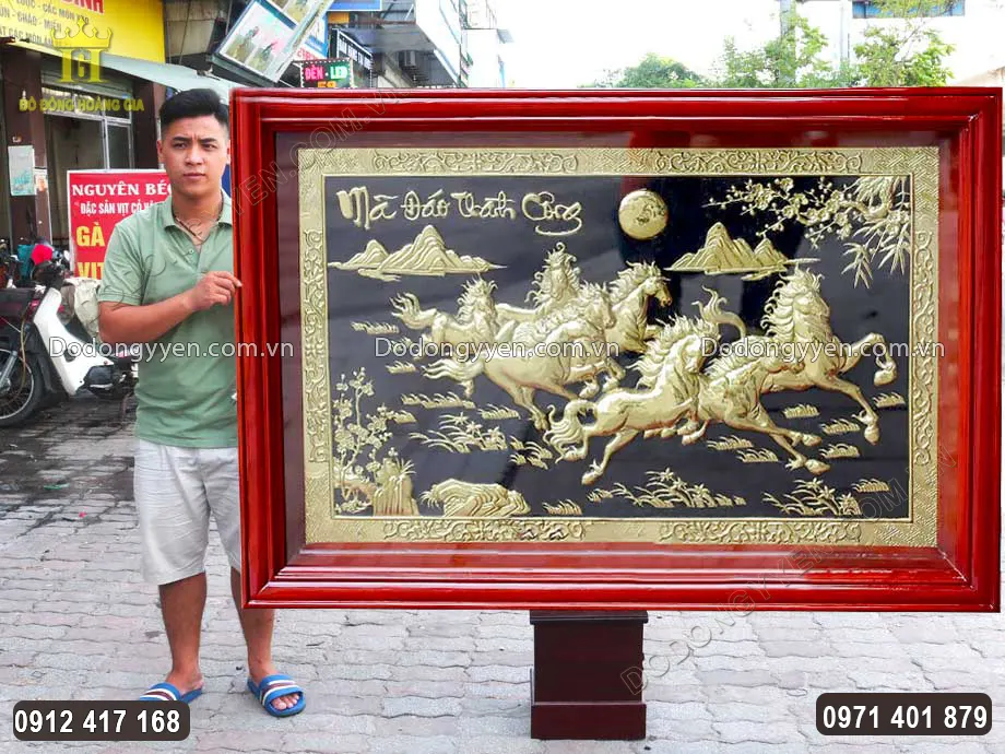 Tranh Bát Mã Truy Phong Bằng Đồng Vàng 1M75