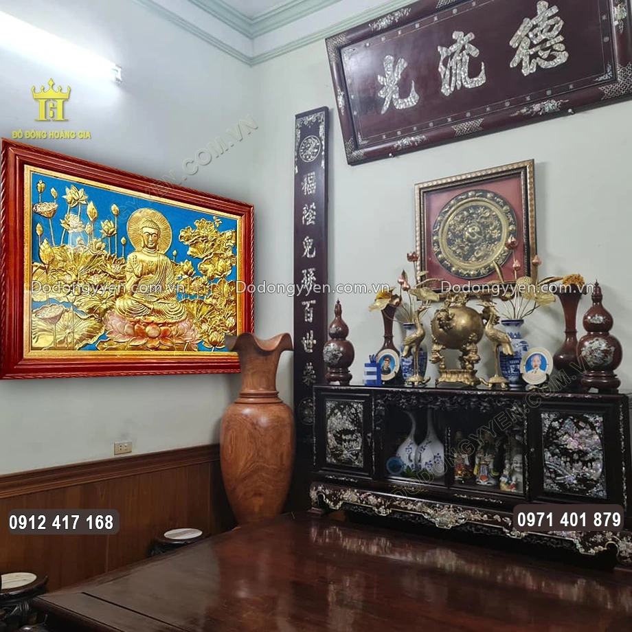 H&igrave;nh ảnh tranh Phật tại kh&ocirc;ng gian ph&ograve;ng thờ nh&agrave; gia chủ