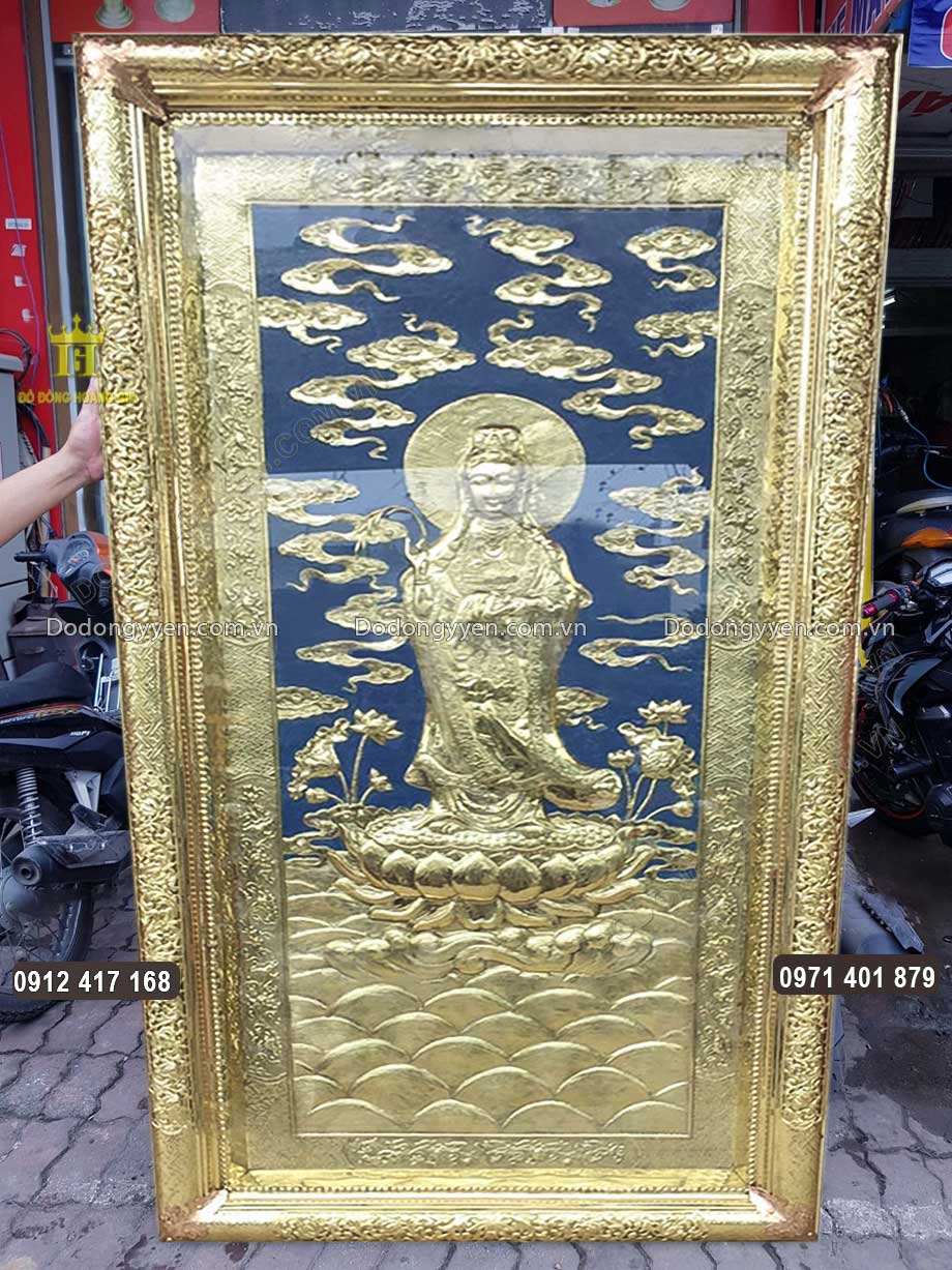 Tranh Phật Bà Quan Âm Bằng Đồng Vàng Hàng Đặt