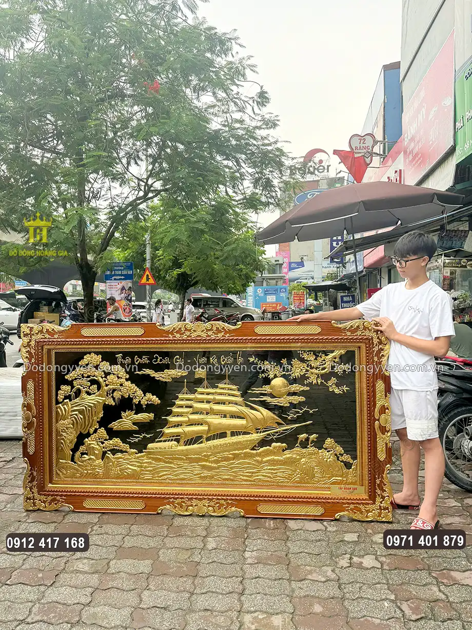 Tranh Thuận Buồm Xuôi Gió Dát Vàng 24K Hàng Thúc Tay Tinh Xảo