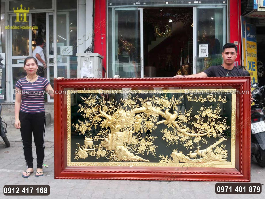 Tranh Vinh Hoa Ph&uacute; Qu&yacute; Bằng Đồng Mạ V&agrave;ng 24K Treo Ph&ograve;ng Kh&aacute;ch Đẹp