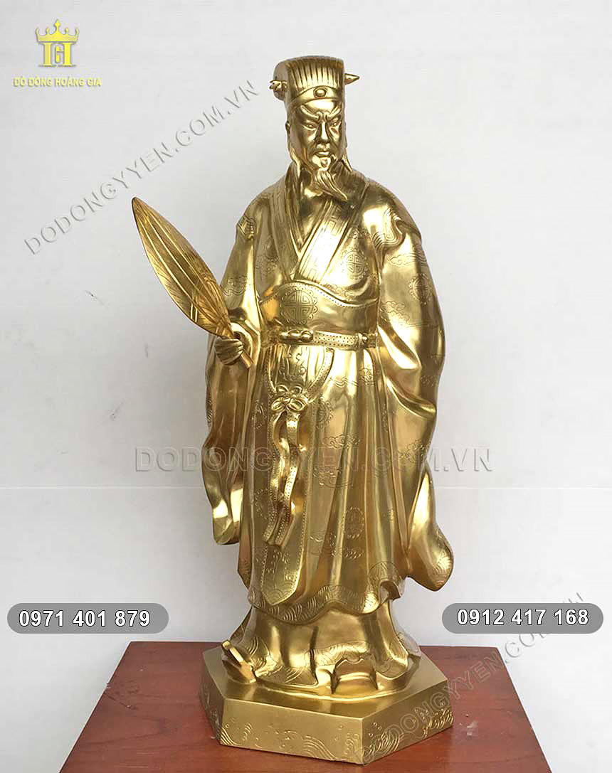 Pho tượng đồng Khổng Minh bằng đồng vàng cát tút hàng cao cấp