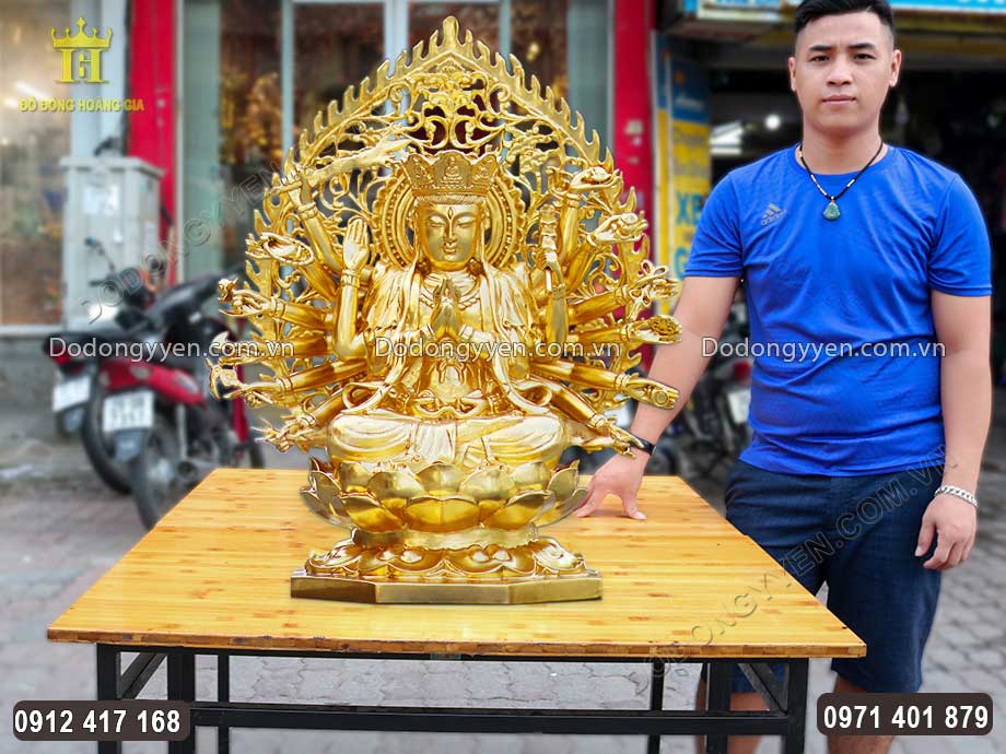 Tượng Đồng Phật Mẫu Chuẩn Đề Dát Vàng 9999 Cao 61Cm