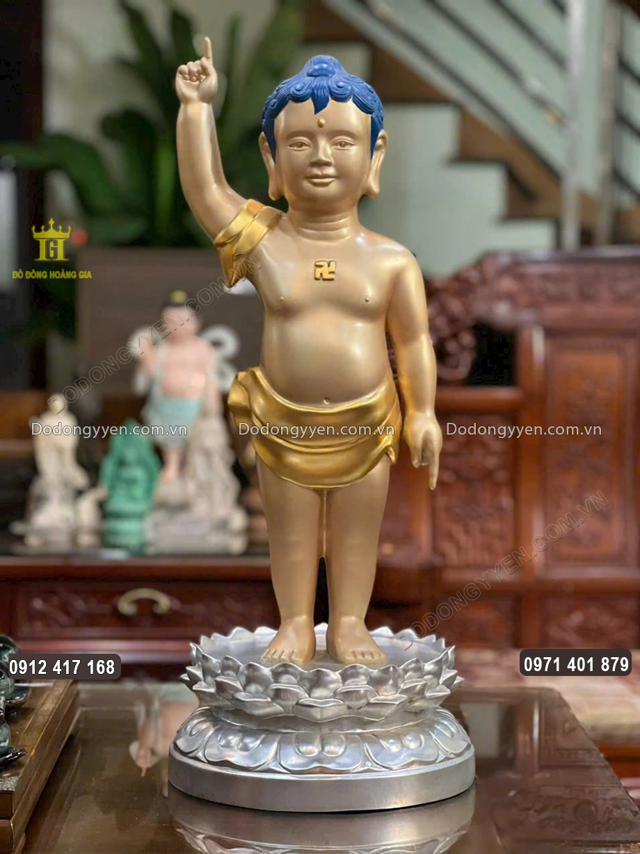 Tượng Phật Đản Sanh Bằng Đồng đỏ Làm Màu Uy Nghiêm