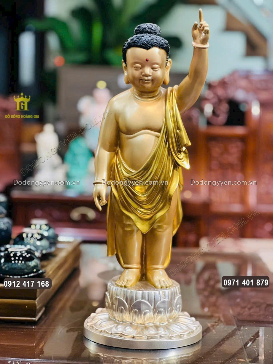 Tượng Phật Đản Sanh Bằng Đồng Vàng Làm Màu Tinh Xảo