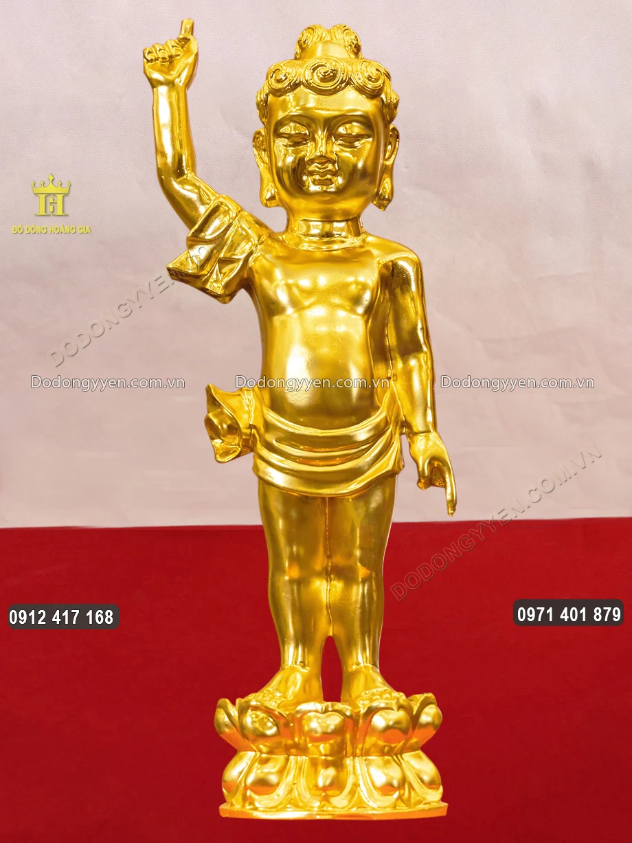 Tượng Phật Đản Sinh Bằng Đồng Đỏ Thếp Vàng 9999 Cao 81Cm