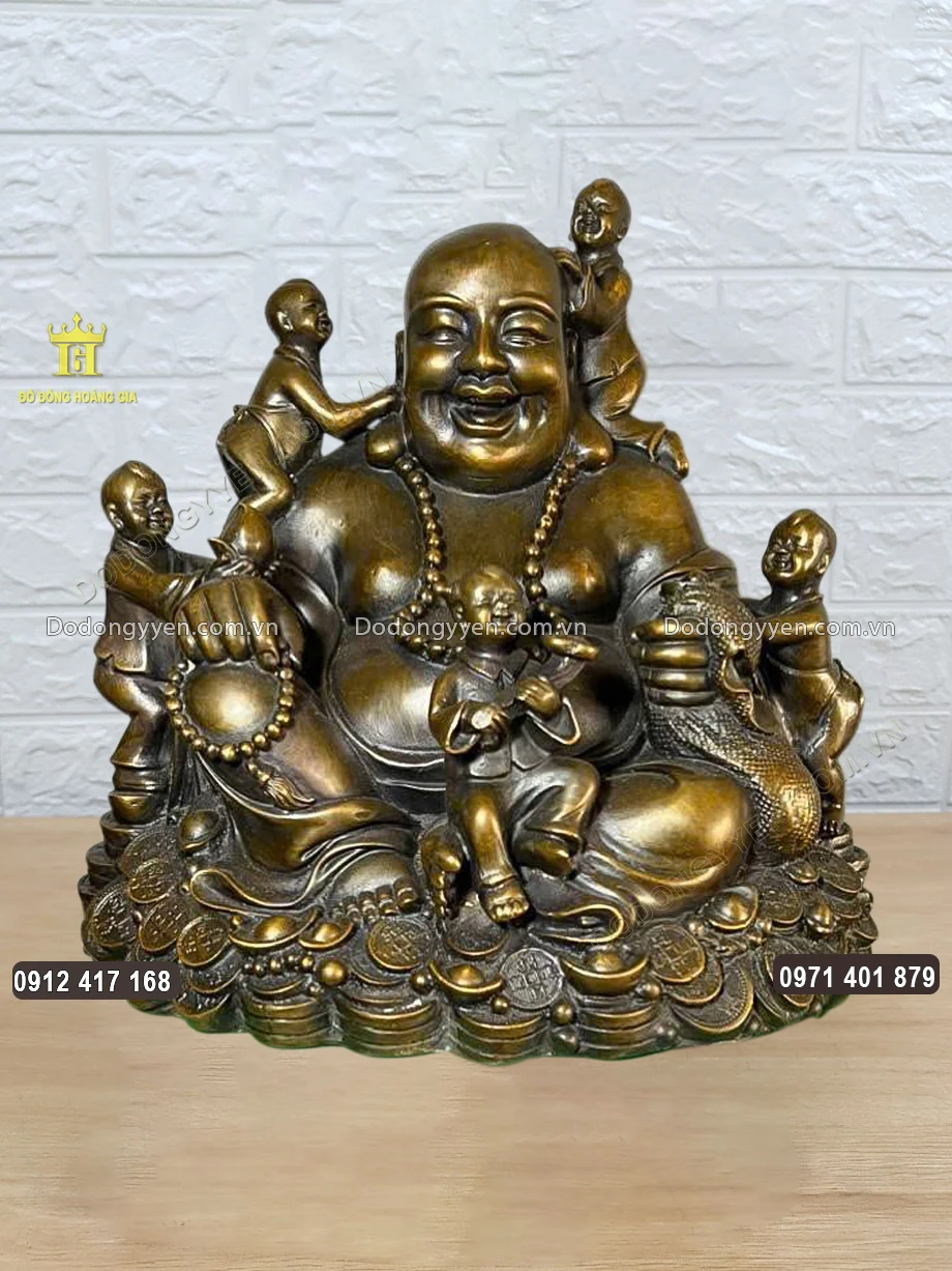 Tượng Phật Di Lặc Ngũ Phúc Bằng Đồng Vàng Hun Giả Cổ