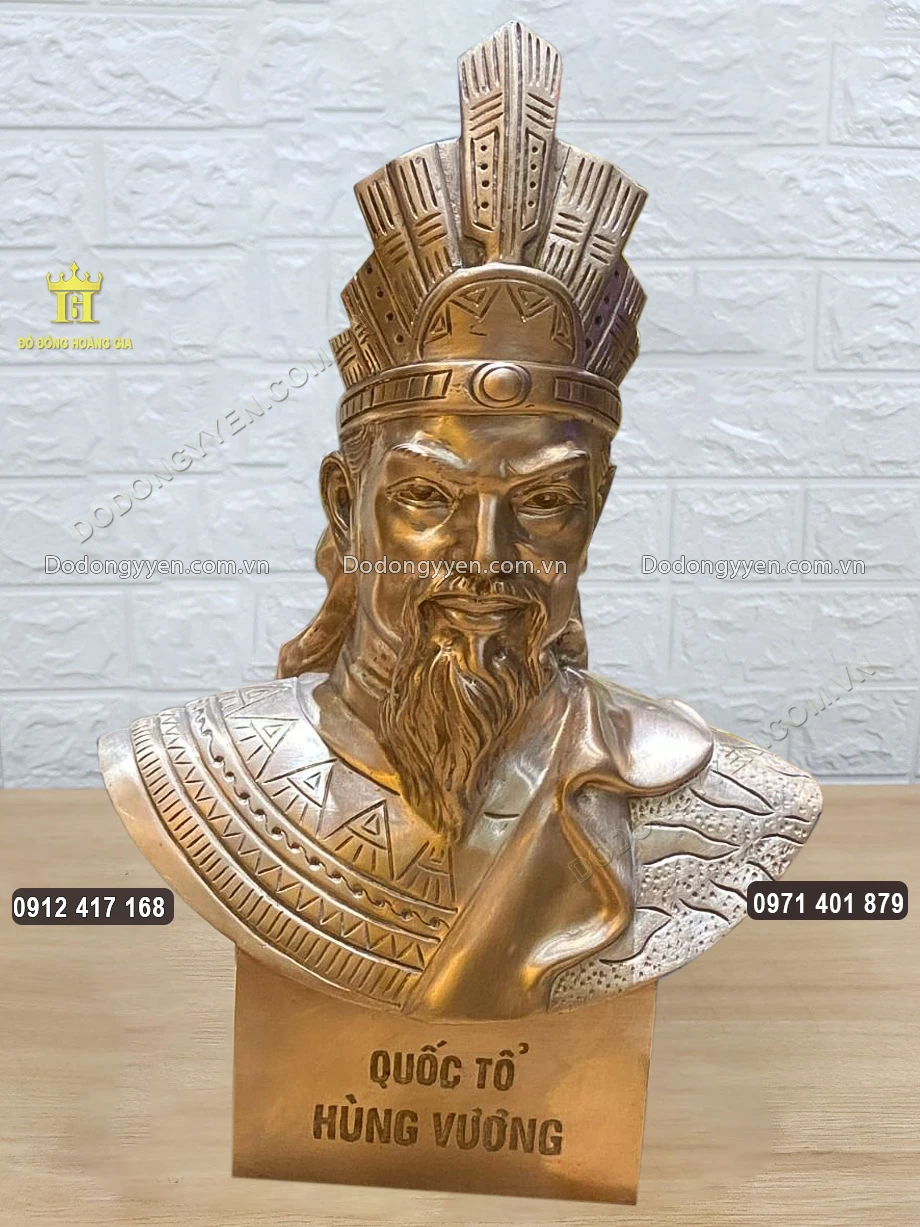 Tượng Vua H&ugrave;ng B&aacute;n Th&acirc;n Bằng Đồng Đỏ M&agrave;u Cổ Cao 38Cm