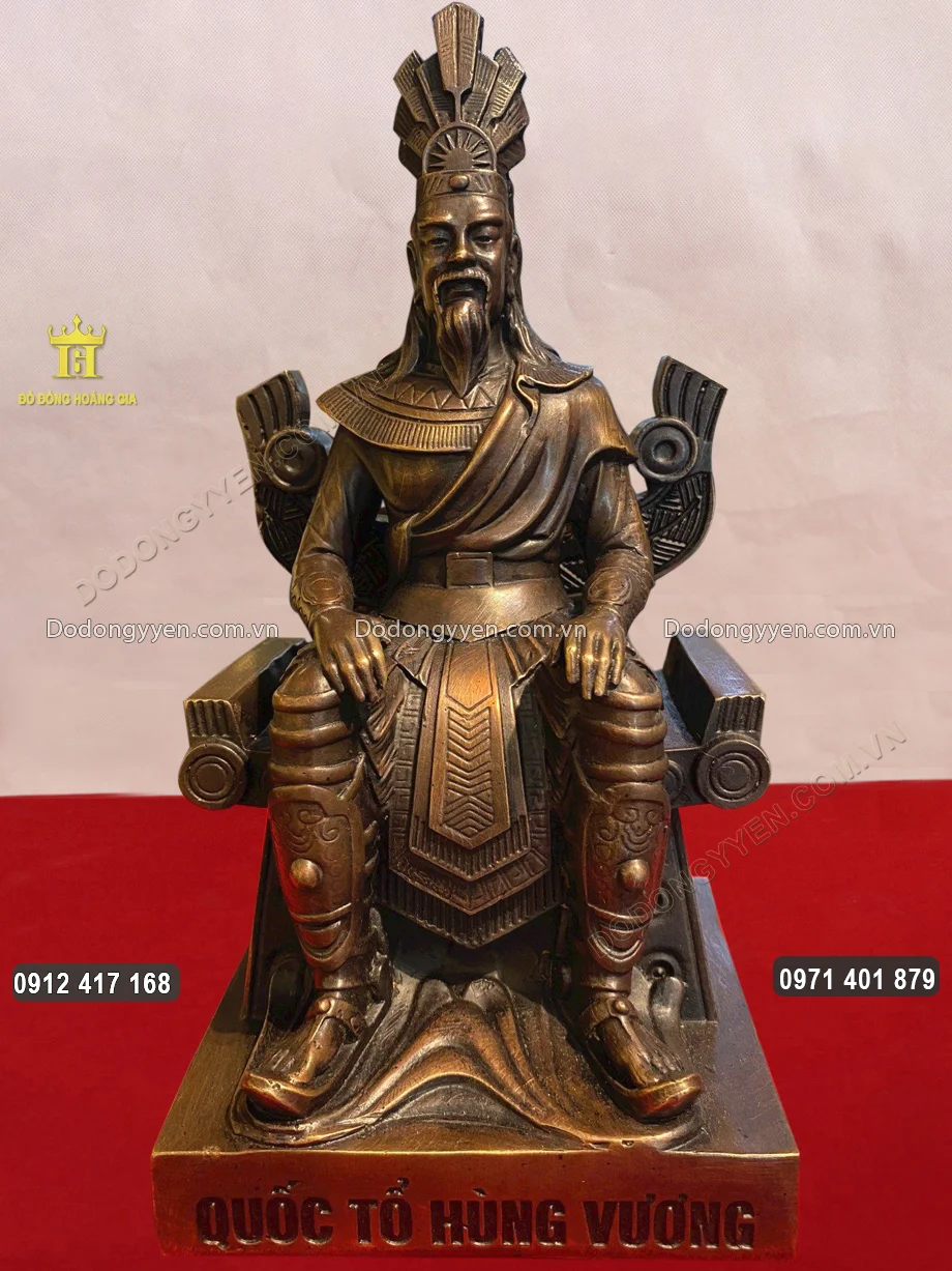 Tượng Vua Hùng Ngồi Ngai Bằng Đồng Vàng Hun Nâu Giả Cổ
