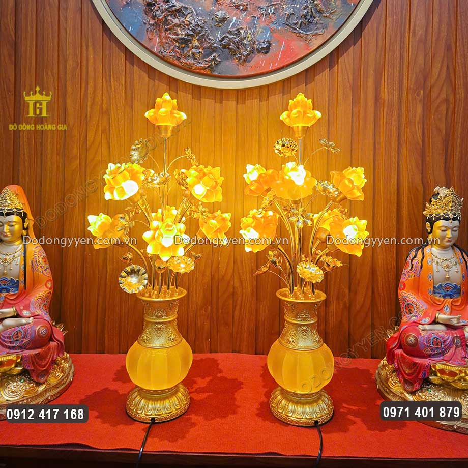 Đèn Thờ Hoa Sen Lưu Ly 9 Bông